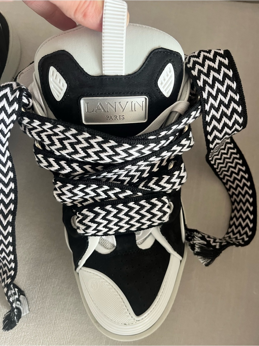Lanvin White and Black Curb Low-Top Sneakers
